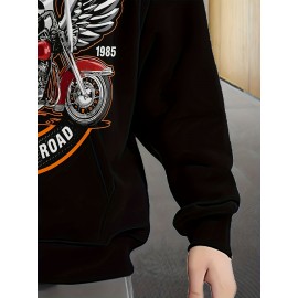 [Men's Motorcycle Hoodie] Black Men's Motorcycle Graphic Hoodie - 