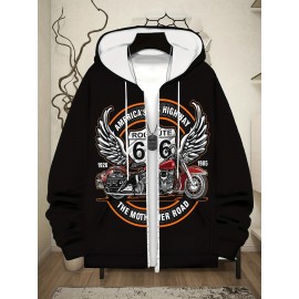 [Men's Motorcycle Hoodie] Black Men's Motorcycle Graphic Hoodie - 