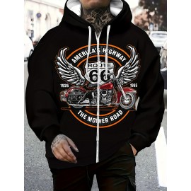 [Men's Motorcycle Hoodie] Black Men's Motorcycle Graphic Hoodie - 