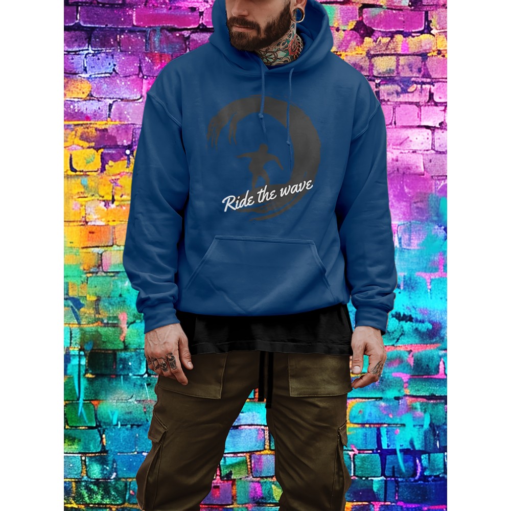 Men's Warm Winter Hooded Sweatshirt with Hot Transfer Geometric Print - Casual Streetwear Pullover Hoodie, Pockets & Machine Washable, Cozy Fall & Winter Sweater for Outdoor Daily Wear