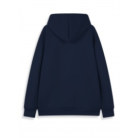 [Personalized Hoodie] Personalized Men's Hoodie - Customizable Photo/Text Front & Back, Navy Blue with White Lettering, All-Season Comfort Fit, Casual Sporty Design for Halloween Christmas Gifts, Durable Casualwear