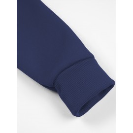 [Personalized Hoodie] Personalized Men's Hoodie - Customizable Photo/Text Front & Back, Navy Blue with White Lettering, All-Season Comfort Fit, Casual Sporty Design for Halloween Christmas Gifts, Durable Casualwear