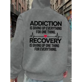 Men'S Hoodie - Back Printed Addiction Recovery Message Hooded Sweatshirt - Dark Grey/Black Graphic Pullover - Long Sleeve Winter Hoodie for Everyday & Formal Wear - Ideal Addiction Support Gift for Men, Casual Streetwear, Comfortable Fit, Durable Fabric, Streetwear Fashion, Trendy Design, Soft Material, Hooded Sweater, Men'S Fashion