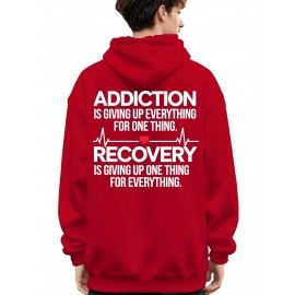 Men'S Hoodie - Back Printed Addiction Recovery Message Hooded Sweatshirt - Dark Grey/Black Graphic Pullover - Long Sleeve Winter Hoodie for Everyday & Formal Wear - Ideal Addiction Support Gift for Men, Casual Streetwear, Comfortable Fit, Durable Fabric, Streetwear Fashion, Trendy Design, Soft Material, Hooded Sweater, Men'S Fashion