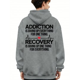 Men'S Hoodie - Back Printed Addiction Recovery Message Hooded Sweatshirt - Dark Grey/Black Graphic Pullover - Long Sleeve Winter Hoodie for Everyday & Formal Wear - Ideal Addiction Support Gift for Men, Casual Streetwear, Comfortable Fit, Durable Fabric, Streetwear Fashion, Trendy Design, Soft Material, Hooded Sweater, Men'S Fashion