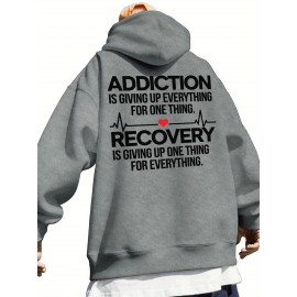 Men'S Hoodie - Back Printed Addiction Recovery Message Hooded Sweatshirt - Dark Grey/Black Graphic Pullover - Long Sleeve Winter Hoodie for Everyday & Formal Wear - Ideal Addiction Support Gift for Men, Casual Streetwear, Comfortable Fit, Durable Fabric, Streetwear Fashion, Trendy Design, Soft Material, Hooded Sweater, Men'S Fashion
