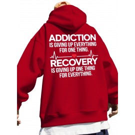 Men'S Hoodie - Back Printed Addiction Recovery Message Hooded Sweatshirt - Dark Grey/Black Graphic Pullover - Long Sleeve Winter Hoodie for Everyday & Formal Wear - Ideal Addiction Support Gift for Men, Casual Streetwear, Comfortable Fit, Durable Fabric, Streetwear Fashion, Trendy Design, Soft Material, Hooded Sweater, Men'S Fashion