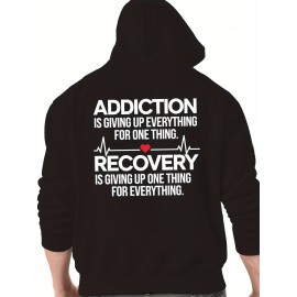 Men'S Hoodie - Back Printed Addiction Recovery Message Hooded Sweatshirt - Dark Grey/Black Graphic Pullover - Long Sleeve Winter Hoodie for Everyday & Formal Wear - Ideal Addiction Support Gift for Men, Casual Streetwear, Comfortable Fit, Durable Fabric, Streetwear Fashion, Trendy Design, Soft Material, Hooded Sweater, Men'S Fashion