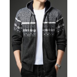 Autumn and winter new casual Men's fashion jacquard hooded knitted cardigan sweater jacket warm top, Autumn Outfit, Cozy Sweater, Knitted Design, Trendy Knitwear, Durable Stitching, Pullover Hoodie, Men’S Sweater, Streetwear Lovers, Winter Wardrobe