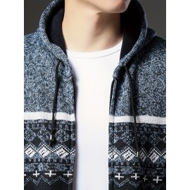Autumn and winter new casual Men's fashion jacquard hooded knitted cardigan sweater jacket warm top, Autumn Outfit, Cozy Sweater, Knitted Design, Trendy Knitwear, Durable Stitching, Pullover Hoodie, Men’S Sweater, Streetwear Lovers, Winter Wardrobe