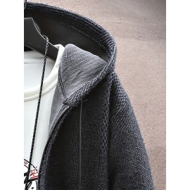 Autumn and Winter New Middle aged Men's Casual Hoodie with Thick Knitted Cardigan and Velvet for Warmth, Autumn Layering, Cold Weather Wear, Classic Hoodie, Relaxed Fit, Durable Stitching, Men’S Cardigan Sweater, Long Sleeve Top, Winter Essentials