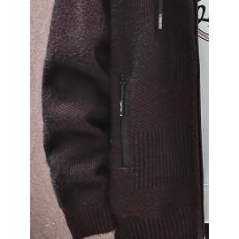 Autumn and Winter New Middle aged Men's Casual Hoodie with Thick Knitted Cardigan and Velvet for Warmth, Autumn Layering, Cold Weather Wear, Classic Hoodie, Relaxed Fit, Durable Stitching, Men’S Cardigan Sweater, Long Sleeve Top, Winter Essentials