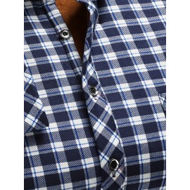Men'S Heavyweight Plaid Long Sleeve Dress Shirt - Thick Winter Warm Button-Front Closure, Classic Pointed Collar, / Checkered Pattern, Formal & Everyday Office & Semi-Formal Wear, Durable & Comfortable for Cold Weather - Ideal for Middle-Aged & Elde