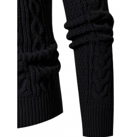 Men's Thickened Warm Slim-Fit Red Cable-Knit Sweater - Soft Light Beige-Friendly Long Sleeve Round Neck Winter Sweater for Business Casual & Casual Attire, Durable Cozy Knit Pullover with Twisted Grid Pattern, Versatile Layering Piece (Hand Washable) - Ideal for Office & Semi-Formal Events, Autumn & Winter Fashion in Vibrant Red with Ribbed Cuffs and Hem, Comfortable and Stylish for Casual Formal Outfits