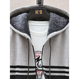 autumn and winter new casual striped hooded knitted sweater for middle-aged and young men, fashionable jacket, Seasonal Clothing, Everyday Sweater, Stylish Outerwear, Trendy Jacket, Warm Material, Pullover Jacket, Men's Sweater, Urban Style