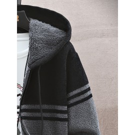 autumn and winter new casual striped hooded knitted sweater for middle-aged and young men, fashionable jacket, Seasonal Clothing, Everyday Sweater, Stylish Outerwear, Trendy Jacket, Warm Material, Pullover Jacket, Men's Sweater, Urban Style