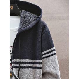 autumn and winter new casual striped hooded knitted sweater for middle-aged and young men, fashionable jacket, Seasonal Clothing, Everyday Sweater, Stylish Outerwear, Trendy Jacket, Warm Material, Pullover Jacket, Men's Sweater, Urban Style