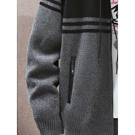 autumn and winter new casual striped hooded knitted sweater for middle-aged and young men, fashionable jacket, Seasonal Clothing, Everyday Sweater, Stylish Outerwear, Trendy Jacket, Warm Material, Pullover Jacket, Men's Sweater, Urban Style