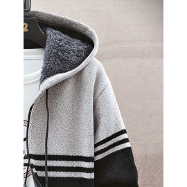 autumn and winter new casual striped hooded knitted sweater for middle-aged and young men, fashionable jacket, Seasonal Clothing, Everyday Sweater, Stylish Outerwear, Trendy Jacket, Warm Material, Pullover Jacket, Men's Sweater, Urban Style