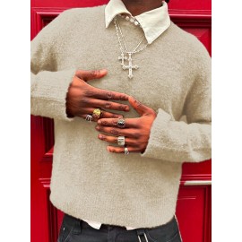 Unisex Casual Knit Sweater | Crew Neck, Long Sleeve, Loose Fit, Solid Color, Rib-Knit, Pullover Style, Suitable for Fall/Winter - ANDREILEE