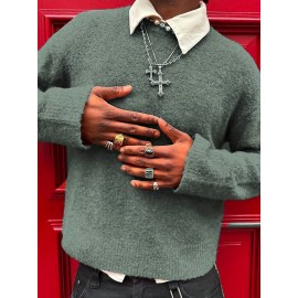 Unisex Casual Knit Sweater | Crew Neck, Long Sleeve, Loose Fit, Solid Color, Rib-Knit, Pullover Style, Suitable for Fall/Winter - ANDREILEE