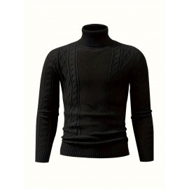 Men's Mustard Yellow High Neck Cable-Knit Sweater - Soft Stretchy Mid-Weight Pullover, Regular Fit Casual & Formal Wear, Hand Wash Only, Classic Comfort for Everyday, Pullover Style, Ribbed Cuffs