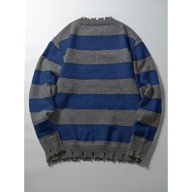 Long-Sleeved Sweatshirt for Autumn And Winter, Featuring a Stylish Checkered Perforated Design with a Unique Distressed Round Neck, Perfect for Keeping Warm for Men., Autumn Clothes Men, Jumpers For Men, Men Sweatshirt, Mens Jumpers, Mens Sweaters, Pullover Men, Sweatshirt Men, Winter Jumper Men