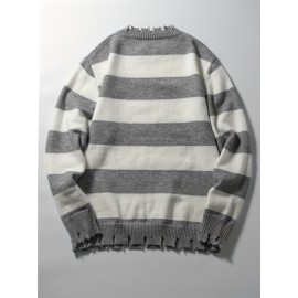 Long-Sleeved Sweatshirt for Autumn And Winter, Featuring a Stylish Checkered Perforated Design with a Unique Distressed Round Neck, Perfect for Keeping Warm for Men., Autumn Clothes Men, Jumpers For Men, Men Sweatshirt, Mens Jumpers, Mens Sweaters, Pullover Men, Sweatshirt Men, Winter Jumper Men