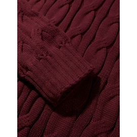 Men'S Lapel Pullover Cable Knit Long Sleeve Warm Sweater