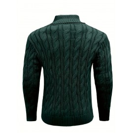Men'S Lapel Pullover Cable Knit Long Sleeve Warm Sweater