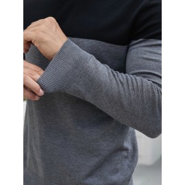 Men'S Casual Long Sleeve Crew Neck Sweater - & Grey Color Block Design, Soft Stretchy Fabric, Regular Fit, Spring/Fall Essential for Casual Attire, Knit, Spring Fall Clothing, Classic Knitwear, Comfortable Knitwear
