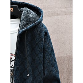 Autumn and winter Men's casual mid to long length jacket with hooded and plush thick warm jacket, fashionable and versatile top, Seasonal Fashion, Winter Outerwear, Long Coat, Stylish Outerwear, Warm Fabric, Men's Hoodie, Outerwear Essential, Men's