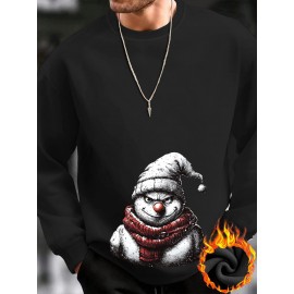 1pc Men'S Casual Crew Neck Sweatshirt, Thick Knit Polyester, Slight Stretch, Cozy Skin-Friendly Fabric, Print Snowman Design, Fall/Winter Warmth