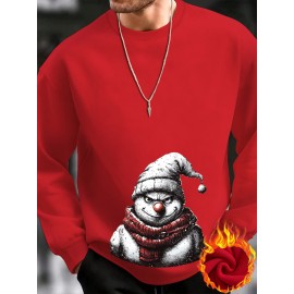 1pc Men'S Casual Crew Neck Sweatshirt, Thick Knit Polyester, Slight Stretch, Cozy Skin-Friendly Fabric, Print Snowman Design, Fall/Winter Warmth