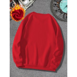 1pc Men'S Casual Crew Neck Sweatshirt, Thick Knit Polyester, Slight Stretch, Cozy Skin-Friendly Fabric, Print Snowman Design, Fall/Winter Warmth