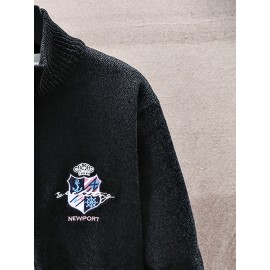 Men'S Thick Warm Winter Jacket with Plush - Geometric Pattern Full-Zip Casual Coat, Stand Collar & Long Sleeve, Grey/Navy, Versatile Outerwear for Everyday & Semi-Formal Occasions, Durable & Comfortable Cold-Weather Coat