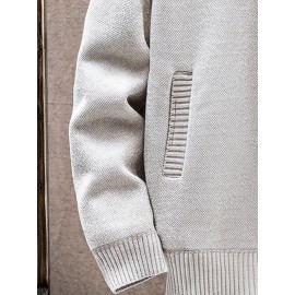 Men'S Thick Warm Winter Jacket with Plush - Geometric Pattern Full-Zip Casual Coat, Stand Collar & Long Sleeve, Grey/Navy, Versatile Outerwear for Everyday & Semi-Formal Occasions, Durable & Comfortable Cold-Weather Coat