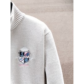 Men'S Thick Warm Winter Jacket with Plush - Geometric Pattern Full-Zip Casual Coat, Stand Collar & Long Sleeve, Grey/Navy, Versatile Outerwear for Everyday & Semi-Formal Occasions, Durable & Comfortable Cold-Weather Coat