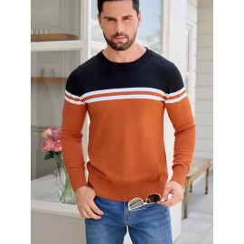 Men'S Thermal Long Sleeve Sweater - Winter Warmth Pullover with Striped Collar, H-Line Silhouette, Soft Stretchy Fabric for Office, Formal, Knit, Winter Sweater For Men, Winter Clothes For Men, Winter Clothes For Women, Winter Clothes For Women Plus
