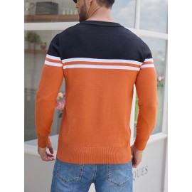 Men'S Thermal Long Sleeve Sweater - Winter Warmth Pullover with Striped Collar, H-Line Silhouette, Soft Stretchy Fabric for Office, Formal, Knit, Winter Sweater For Men, Winter Clothes For Men, Winter Clothes For Women, Winter Clothes For Women Plus