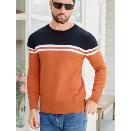 Men'S Thermal Long Sleeve Sweater - Winter Warmth Pullover with Striped Collar, H-Line Silhouette, Soft Stretchy Fabric for Office, Formal, Knit, Winter Sweater For Men, Winter Clothes For Men, Winter Clothes For Women, Winter Clothes For Women Plus