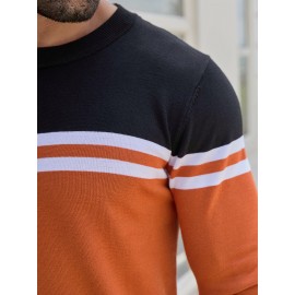 Men'S Thermal Long Sleeve Sweater - Winter Warmth Pullover with Striped Collar, H-Line Silhouette, Soft Stretchy Fabric for Office, Formal, Knit, Winter Sweater For Men, Winter Clothes For Men, Winter Clothes For Women, Winter Clothes For Women Plus