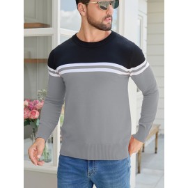 Men'S Thermal Long Sleeve Sweater - Winter Warmth Pullover with Striped Collar, H-Line Silhouette, Soft Stretchy Fabric for Office, Formal, Knit, Winter Sweater For Men, Winter Clothes For Men, Winter Clothes For Women, Winter Clothes For Women Plus