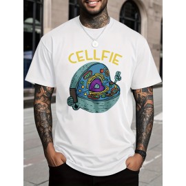 Men's 100% Cotton T-Shirt with Cellfie Cell Science Art Print - Slim Fit & Casual Round Neck Tee, Breathable Fabric with Science-Themed Cell Design for Tech Events, Biology Parties & Casual Attire