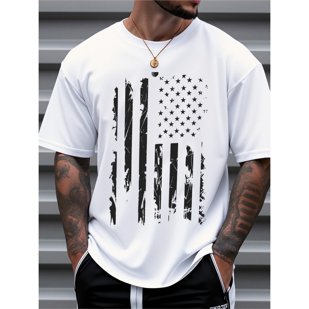 Men's American Flag T-Shirt 100% Cotton Regular Fit Casual Short Sleeve Patriotic Stars & Stripes Design for Summer Daily & Outdoor Wear, American Flag Shirt, Soft Fabric Tee, Outdoor Apparel, Classic Style, Durable Construction, Mens Tshirt, Summer Wardrobe