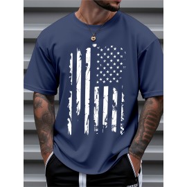 Men's American Flag T-Shirt 100% Cotton Regular Fit Casual Short Sleeve Patriotic Stars & Stripes Design for Summer Daily & Outdoor Wear, American Flag Shirt, Soft Fabric Tee, Outdoor Apparel, Classic Style, Durable Construction, Mens Tshirt, Summer Wardrobe