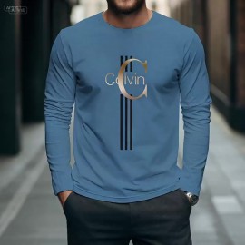 Men'S Casual Long Sleeve T-Shirt with Calvin Letter Print - Green, Round Neck, Stretch Fabric, All-Season Comfort, Regular Fit, Everyday Tshirt | Relaxed Fit Shirt | Comfortable Fit