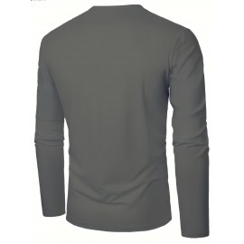 Men'S Casual Long Sleeve T-Shirt with Calvin Letter Print - Green, Round Neck, Stretch Fabric, All-Season Comfort, Regular Fit, Everyday Tshirt | Relaxed Fit Shirt | Comfortable Fit