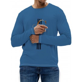 Men'S Casual Long Sleeve T-Shirt with Calvin Letter Print - Green, Round Neck, Stretch Fabric, All-Season Comfort, Regular Fit, Everyday Tshirt | Relaxed Fit Shirt | Comfortable Fit