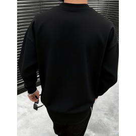 Men's longsleeved Tshirt with 2D printed designs, featuring letter slogans and geometric patterns. Available in 4 colors. Ideal for Men's holiday occasions and Christmas., Christmas Attire, Casual Wear, Letter Print, Graphic Tee, Quality Stitching